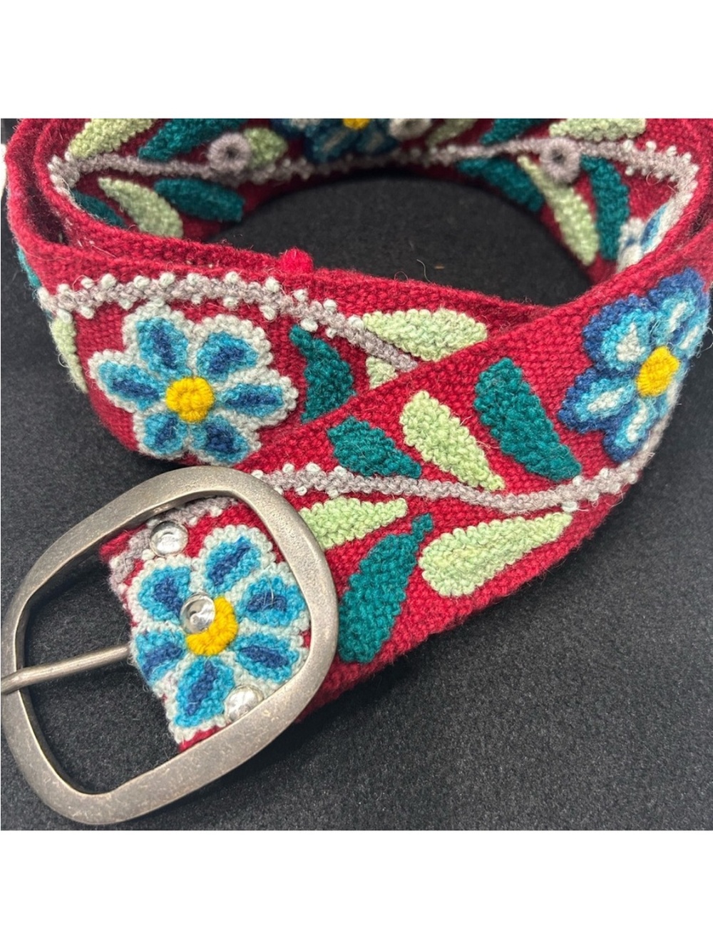 NWOT Karma Living Brand Red Embroidered Floral Belt